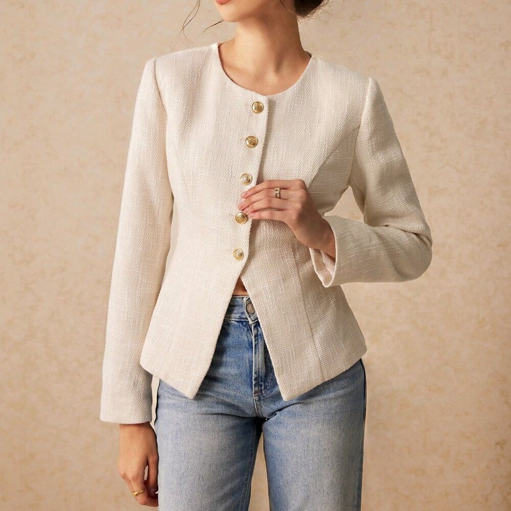 Apricot Casual Women's Elegant Wool Coat With Front Button Closure - Picture 2 of 7